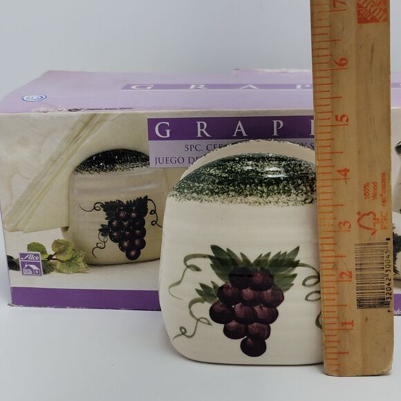 Alco Grapes 5 pc Ceramic Accessory Set Sugar Bowl Creamer Salt & Pepper Napkin - Picture 6 of 14